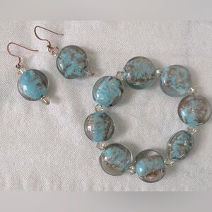 NWOT Artist Made Glass earrings and bracelet Set